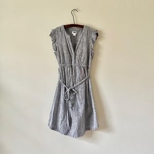 Dark Navy Pinstripe 100% Cotton Maternity Dress Costal Casual Ruffle Sleeve